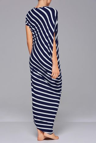 Navy/White Asymmetric Stripe Maxi Dress